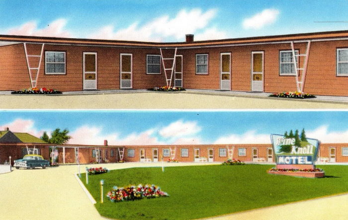 Pine Knoll Motel (Pioneer Motel, Pioneer Apartments) - Old Postcard Photo (newer photo)